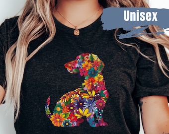 Cute Dachshund Flower Shirt | Floral Dachshund TShirt | Dog Lover Shirt | Dog Mom T Shirt | Dachshund Mama Floral Tee | Wiener Dog T-Shirt