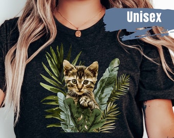 Cute Kitten Floral Shirt | Cat Lover Gift | Cute Kitten T Shirt | Gift For Cat Mom Cat Dad | Cat Shirt | Cat T-Shirt | Women Cat Lover Tee