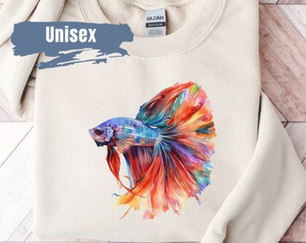Betta Fish Vibrant Color Sweatshirt | Betta Fish Sweater | Siamese Fighting Fish Crewneck | Betta Fish Sweatshirt | Betta Fish Lover Gift