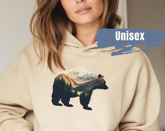 Mountain Bear Silhouette Hoodie | Colorado Sweatshirt | Mountain Hooded Sweatshirt | Hiking Sweatshirt | Hiking Hoodie | Bear Sweatshirt