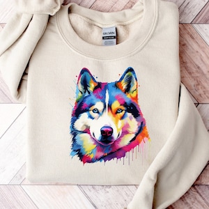 Cute Husky Vibrant Colorful Sweatshirt | Husky Dog Mom Sweater | Husky Mom Sweatshirt | Husky Gift | Siberian Husky Crewneck | Husky Lovers
