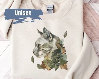 Cute Kitten Leaves Sweatshirt | Cat Lover Sweater | Cute Cat Crewneck | Cat Sweatshirt Gift | Cute Kitten Sweater | Floral Cat Sweatshirt