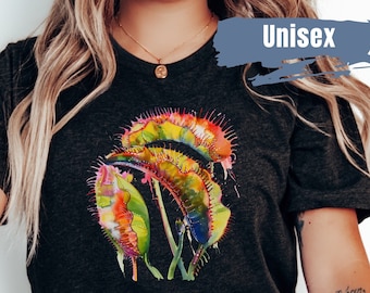Shirt met levendige kleuren Venus Flytrap | Venus Flytrap-shirt | T-shirt plantenmoeder | Venus Flytrap-T-shirt | Venusvliegenval | T-shirt vleesetende plant