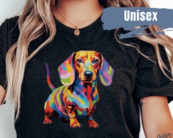 Camiseta con estampado de perro salchicha, colorida y vibrante, ideal como regalo para amantes de los perros, amantes de los perros salchichas, Doxin, Dotson, Doxie