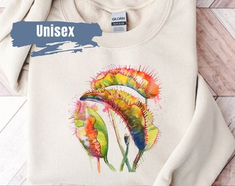 Venus Fliegenfalle lebendige Farbe Sweatshirt | Geschenk für Pflanzenliebhaber | Pflanzen Mom Pullover | Fleischfressende Pflanze Shirt | Rundhalsausschnitt | Tolle Pflanze
