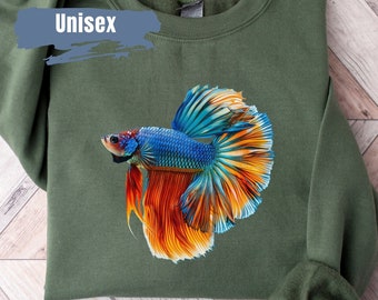 Betta Fish Vibrant Color Sweatshirt | Betta Fish Sweater | Siamese Fighting Fish Crewneck | Betta Fish Sweatshirt | Betta Fish Lover Gift
