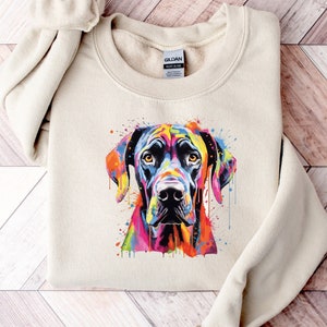 Cute Great Dane Vibrant Colorful Sweatshirt | Dog Dad Sweatshirt | Great Dane Mom Crewneck | Great Dane Sweater | Great Dane Mama Sweatshirt