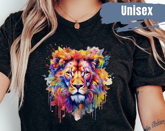 Lebendige Farbe Lion Shirt | Buntes Löwe Shirt | Tierliebhaber T-Shirt | Safari Tshirt | Löwen-Gesicht T-Shirt | Majestätisch Wildes Löwe Shirt | Zoo-Shirt