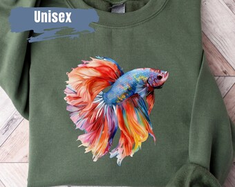 Betta Fish Vibrant Color Sweatshirt | Betta Fish Sweater | Siamese Fighting Fish Crewneck | Betta Fish Sweatshirt | Betta Fish Lover Gift