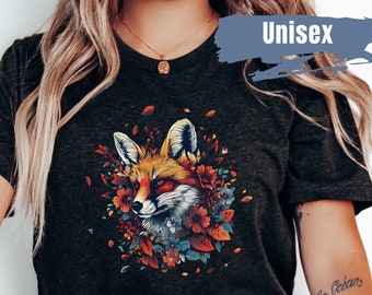 Camiseta colorida y linda de zorro rojo / Camiseta para amantes de los animales para mujeres / Camiseta para amantes de los zorros / Camiseta para amantes de la naturaleza / Camiseta para amantes de los zorros / Regalo para ella