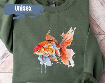 Goldfish Vibrant Color Sweatshirt | Goldfish Sweater | Goldfish Lover Crewneck | Aquarium Fish Sweatshirt | Fish Lover Gift | Fish Sweater