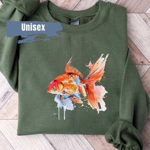 Moletom com capuz Goldfish Vibrant Color | Suéter Goldfish | Gola redonda Goldfish Lover | Moletom com capuz Aquarium Fish | Presente Fish Lover | Suéter Fish