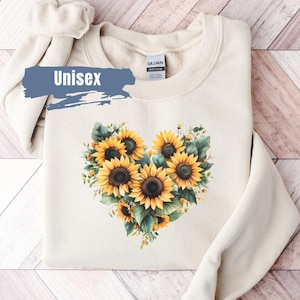Heart Shaped Sunflower Sweatshirt | Women&#39;s Floral Sweatshirt | Floral Sunflower Sweater | Gift For Her | Vibrant Sunflower Fall Sweater