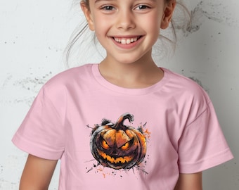 Camisa juvenil de Halloween con colores vivos / Camisa infantil de Halloween con calabaza / Camisa infantil de Halloween / Camisa infantil de temporada espeluznante / Camisa infantil de Halloween para niña