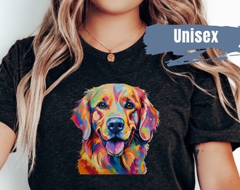 Camiseta con estampado de Golden Retriever, colorida y vibrante, ideal como regalo para amantes de los perros, mamá, papá y amante del Golden Retriever.