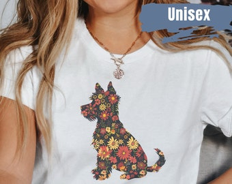 Süßes Scottish Terrier Shirt | Scottie Hundemutter T-Shirt | Scottie Hundebesitzer Geschenk | Scottish Terrier Blüten-T-Shirt | Hunde Mama Geburtstagsgeschenk