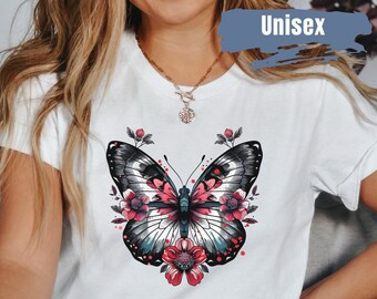 Cute Floral Butterfly Shirt | Butterfly TShirt | Flower Butterfly Shirt | Insect Shirt | Botanical Tee | Cute Bug Shirt | Cottagecore Shirt