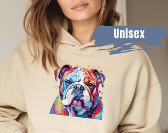 Sweat à capuche Bulldog couleurs vives | Sweat-shirt à capuche bouledogue anglais | Cadeaux pour maman et papa pour chien bouledogue anglais | Sweat à capuche pour maman chien | Sweat-shirt maman en fourrure