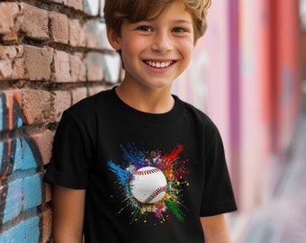 Chemises de baseball pour enfants | Baseball coloré vibrant | T-shirt de baseball pour tout-petit | Chemises de sport pour enfants | T-shirt graphique de baseball | Cadeau de baseball pour les garçons