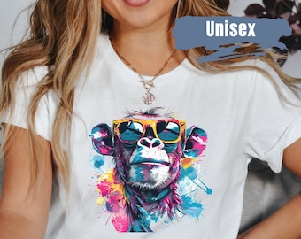 Camisa de mono de color vibrante / Camiseta de mono chimpancé / Camiseta de mono divertido / Camiseta amante de los animales / Regalo para amante de los monos / Camisa amante de los monos
