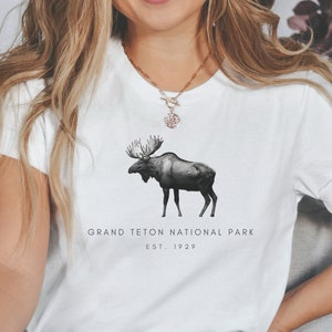 Grand Teton Nationalpark T-shirt | Elch-Liebhaber-Geschenk | Nationalparks Geschenk | Urlaub Tshirt | Berg Elch Shirt | Natur Elch Shirt