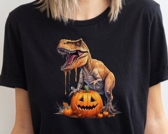 Halloween Dinosaur Shirt, Spooky T Rex TShirt, T-Rex with Pumpkin, Fall Dinosaur T Shirt, Dino Shirt, Halloween Dino Shirt