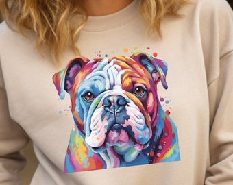 Colorful Vibrant English Bulldog Sweatshirt | Dog Mom Sweater | Gift For Dog Mom | Dog Lover Shirt | Crewneck Bulldog Mom | Bulldog Mom Gift