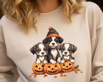 Cute Puppy Halloween Sweatshirt | Halloween Crewneck | Dog Lover Gift | Fall Puppy Sweatshirt | Pumpkin Dog Crewneck | Puppy Sweatshirt