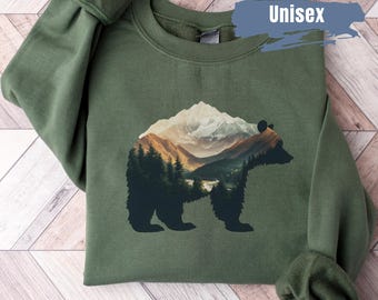 Bär Berg Sweatshirt | Camping Pullover | Bergbär Abenteuer Rundhalsausschnitt | Wandern Sweatshirt | Berge Sweatshirt | Natur-Sweatshirt