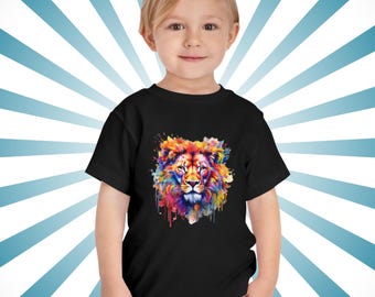 Vibrant Lion Short Sleeve Shirt for Toddlers, Colorful Kids T-Shirt, Jungle Animal Shirt, Kids Birthday Shirt, Lion Birthday Party Gifts