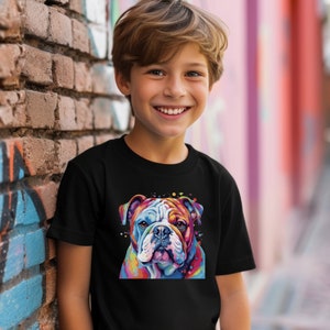 Vibrant Color Youth English Bulldog Shirt | Kids Dog Lover Gifts | Kids Bulldog Shirt | Fun English Bulldog Kids Birthday Shirt | Dog Face