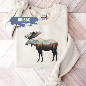 Moose Mountain Silhouette Sweatshirt | Moose Sweatshirt | Gifts For Dad | Moose Sweater | Forest Shirt | Camping Shirt | Mountain Apparel