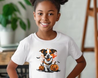 Camiseta de Halloween para perros para niños / Camiseta de otoño para perros para niños / Camiseta de calabaza para perros para jóvenes / Regalos para amantes de los perros de Halloween para niños / Linda camiseta de Halloween para niños