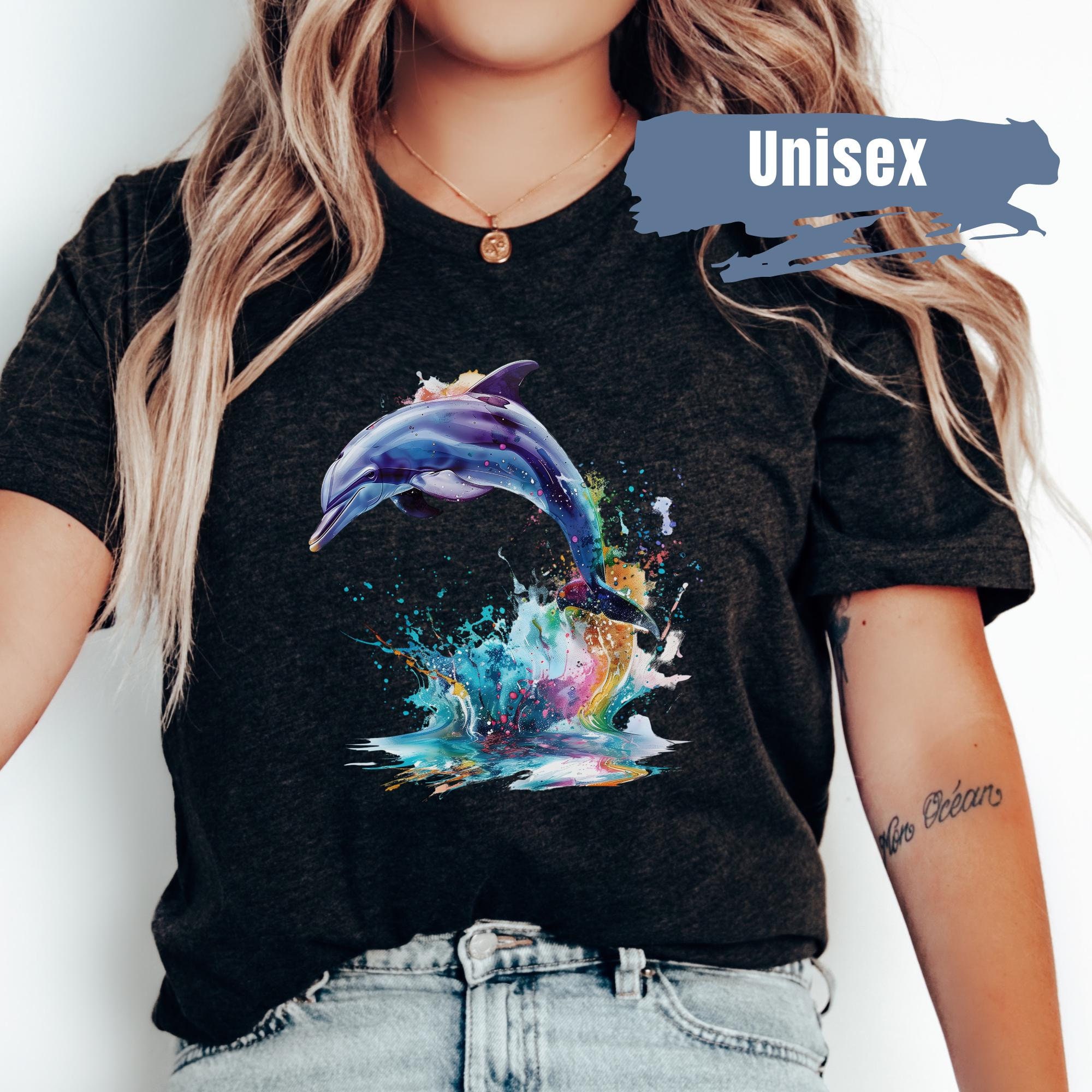 Dolphin Graphic Shirt | Vibrant Color Dolphin T Shirt | Dolphin