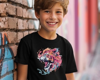 Youth Vibrant Colors Lion Shirt | Kids Lion T-Shirt | Lion Toddler Shirt | Gifts For Kids | Lion Birthday Shirt | Safari Birthday Shirt