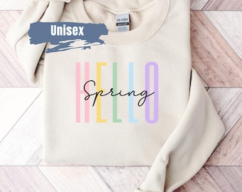 Hallo lente-sweater, lentebloemshirt, paascadeau, hallo zonneschijn! Sweatshirt, cadeau voor haar, strandsweater, vakantietrui