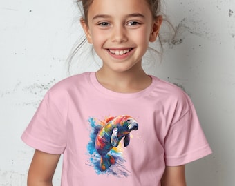 Kleurrijk lamantijnshirt voor jongeren | Oceaanshirt voor kinderen | Verjaardagsfeestje oceaan kinderen | Marine Wildlife Manatee kinder T-shirt | Oceaan-T-shirt voor kinderen