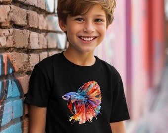 Youth Betta Fish Vibrant Color Shirt | Kids Siamese Fighting Fish Tshirt | Betta Fish T-Shirt | Kid Gold Fish Shirt | Youth Rainbow Fish Tee