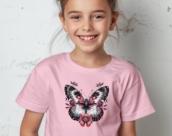 Youth Floral Butterfly Shirt | Kids Butterfly TShirt | Kid Flower Butterfly Shirt | Youth Insect Shirt | Botanical Tee | Cute Kids Bug Shirt