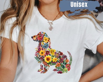 Cute Dachshund Flower Shirt | Floral Dachshund TShirt | Dog Lover Shirt | Dog Mom T Shirt | Dachshund Mama Floral Tee | Wiener Dog T-Shirt