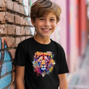 -shirt Lion aux couleurs vives pour jeune | T-shirt Lion pour enfants | T-shirt Lion pour tout-petit | Cadeaux pour enfants | d'anniversaire de lion | Chemise anniversaire Safari