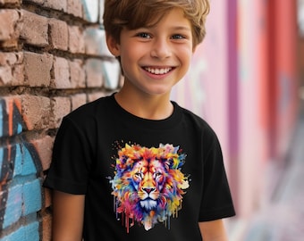 Youth Vibrant Colors Lion Shirt | Kids Lion T-Shirt | Lion Toddler Shirt | Gifts For Kids | Lion Birthday Shirt | Safari Birthday Shirt