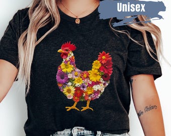 Floral Huhn Shirt, Huhn T-Shirt, Huhn Liebhaber Geschenk, Huhn Mama Bauernhof Shirt, Land Mama T-Shirt, Löwenzahn Huhn Blume Shirt