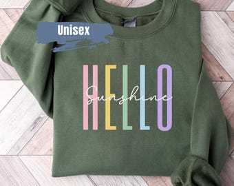 Sudadera Hello Sunshine, suéter acogedor, cuello redondo sencillo de primavera, suéter de verano, camisa Hello Sunshine, sudadera playera, suéter de vacaciones
