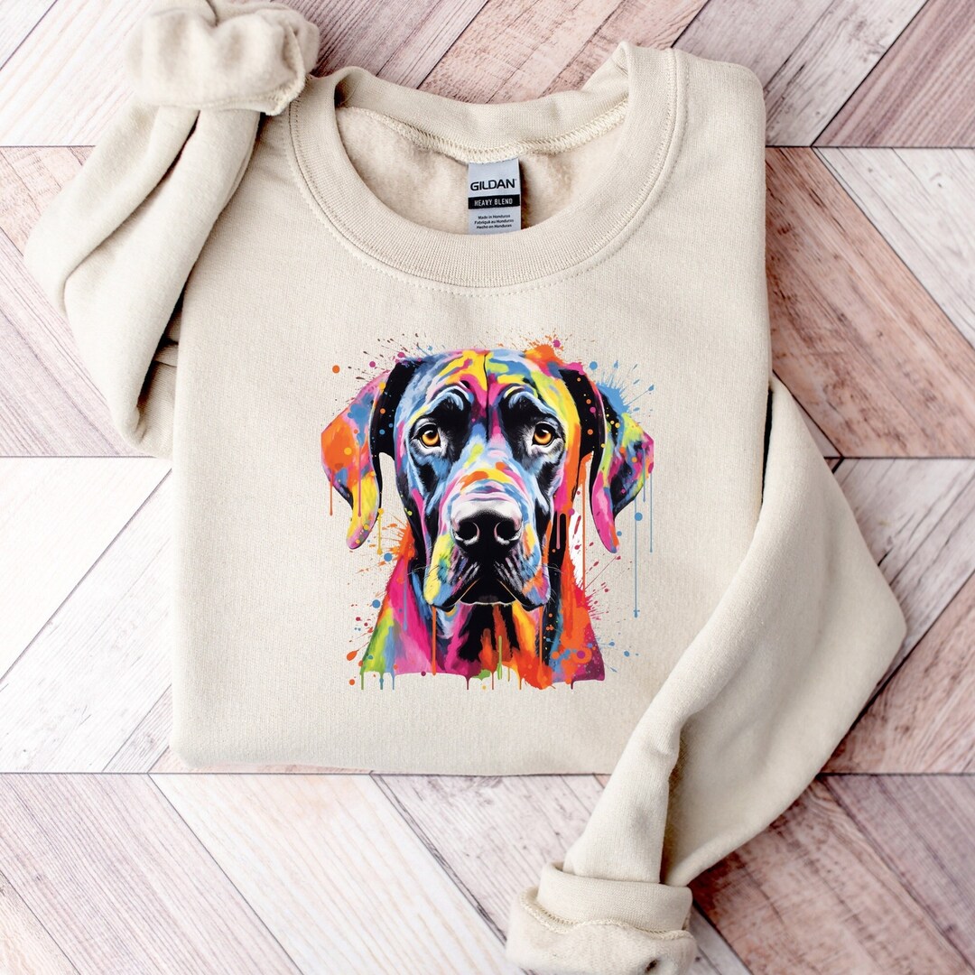 Cute Great Dane Vibrant Colorful Sweatshirt Dog Dad Sweatshirt Great