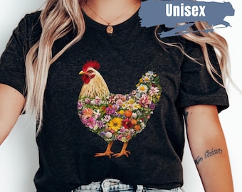 Floral Huhn Shirt, Huhn T-Shirt, Huhn Liebhaber Geschenk, Huhn Mama Bauernhof Shirt, Land Mama T-Shirt, Löwenzahn Huhn Blume Shirt
