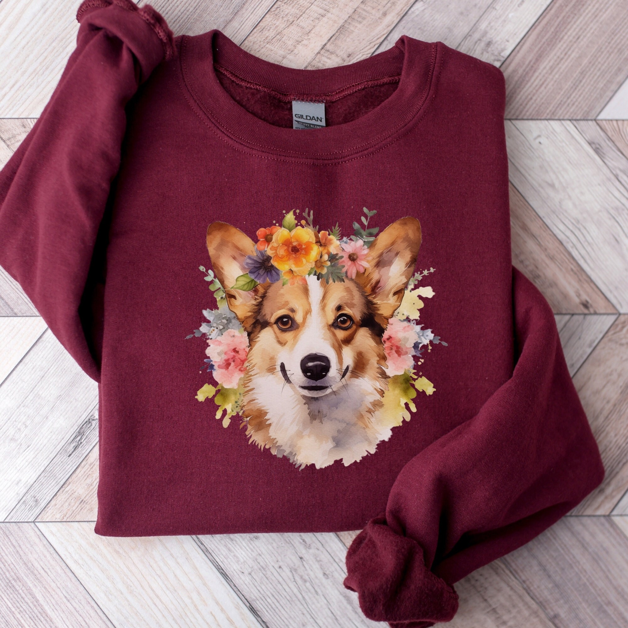 Corgi Flower Sweatshirt | Corgi Sweater | Dog Owner Gift