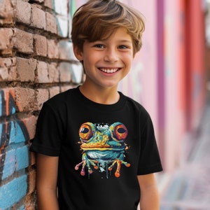 Youth Vibrant Colors Frog Shirt | Kids Forest Frog Shirt | Frog Lover Gift for Kids | Bright Color Kids Frog T Shirt | Wildlife Shirt Kids