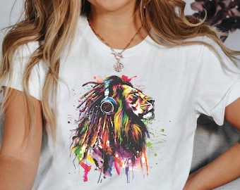 Lion Vibrant Colorful Music Reggae Shirt | Animal Lover | Gift For Music Lover | Reggae Lion Tshirt | Jamaica T-Shirt | Rastafari Tee