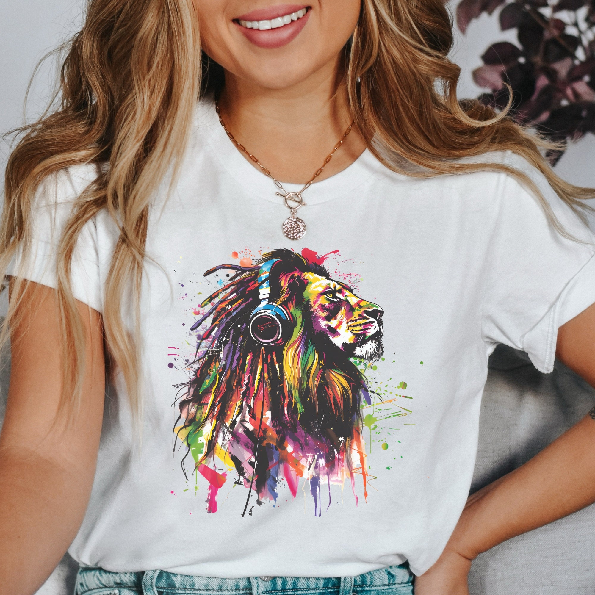 Lion Vibrant Colorful Music Reggae Shirt | Animal Lover | Gift For Music Lover | Reggae Lion Tshirt | Jamaica T-Shirt | Rastafari Tee
